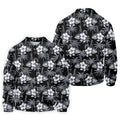White Hibicus Black Hawaiian Golf Shirt, Tropical Summer Theme Golf Shirts For Men