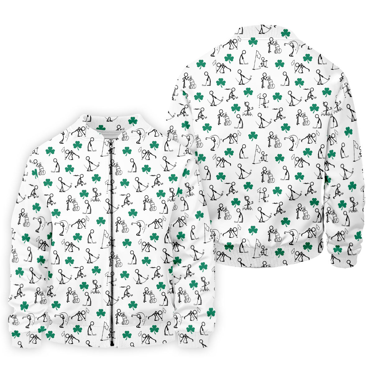 Stick Figure Golf Pose St Patrick's Day Shamrock White Golf Shirt, Polo Shirts For Men, Golf Shirts For Men