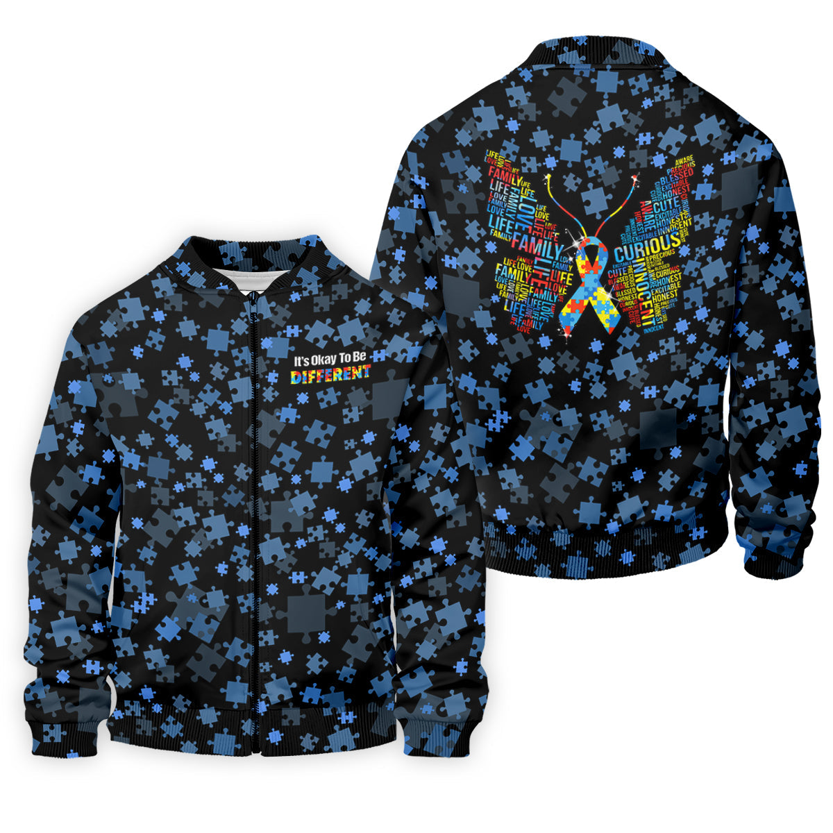 It's Okay To Be Different Autism Awareness Black And Blue Puzzle Pattern Golf Tops For Men, Polo Shirts For Men