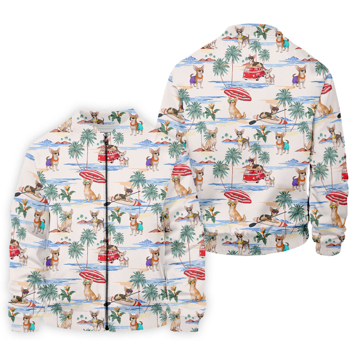 Summer Chihuahua Paradise Pattern Hawaiian Golf Polo, Golf Tops For Men, Golfing Apparel