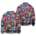 Street Art Style Cool Gorilla Hawaiian Golf Shirt, Tropical Theme Golf Shirts For Men