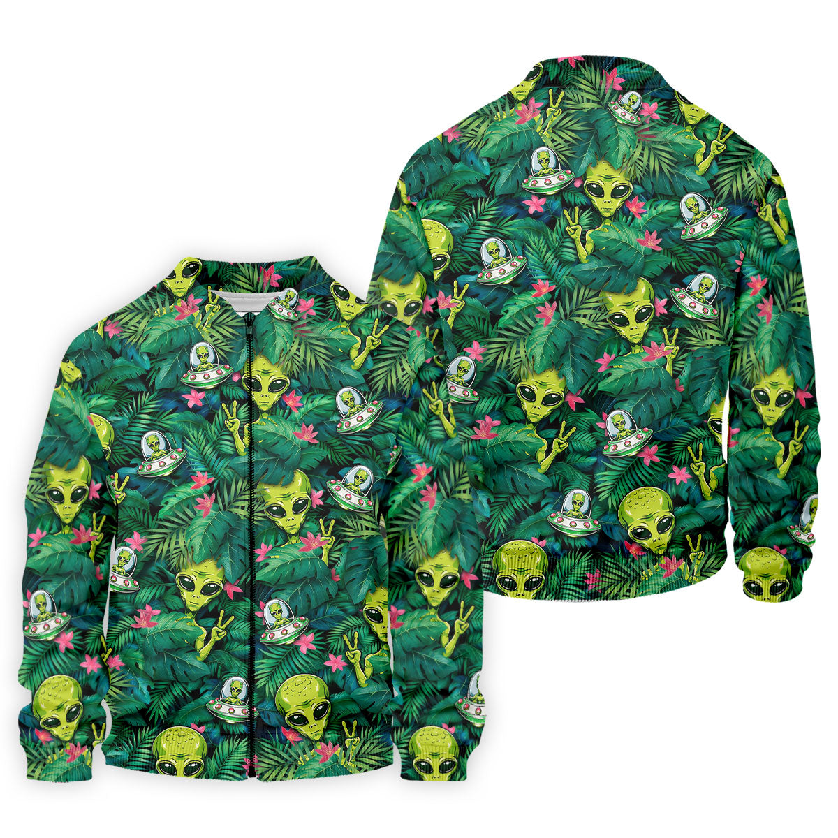 UFO and Alien Tropical Forest Hawaiian Golf Polo, Golf Tops For Men, Golfing Apparel