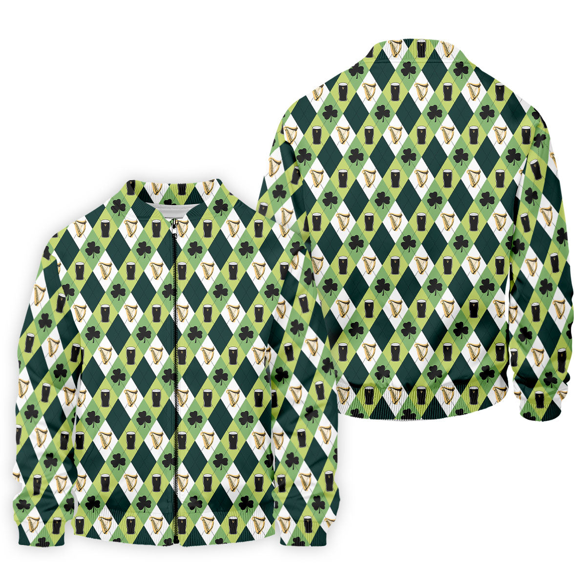 Green And White Argyle Pattern Beer St Patrick's Day Golf Shirt, Golf Tops For Men, Polo For Men