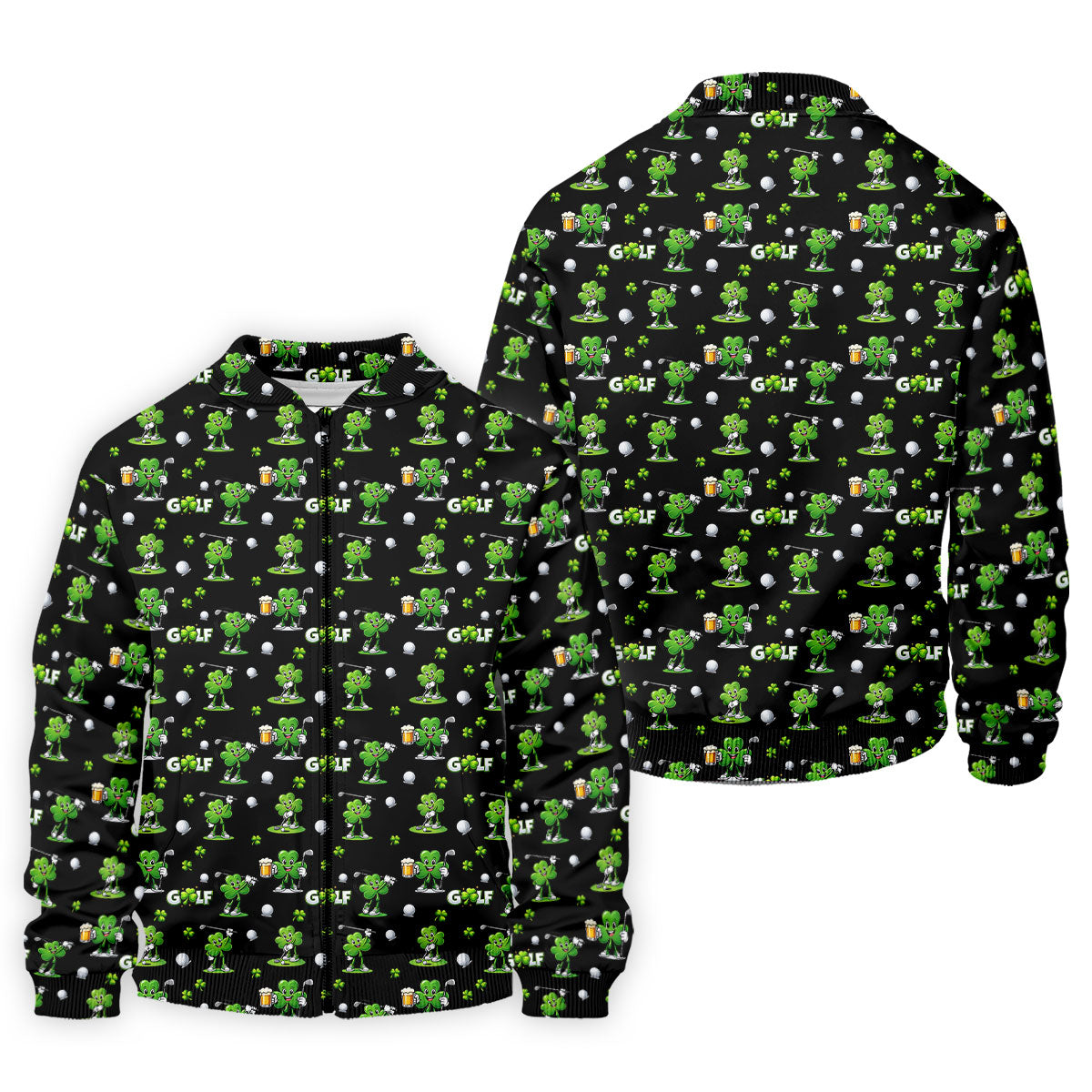 Three Leaf Clover Golf And Beer St Patrick's Day Black Golf Shirt, Fun Golf Shirts For Men, Polo Shirts For Men