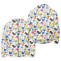 Cartoon Cat Golf Shirt, Colorful Doodle Cat Pattern, Polo Shirts For Men