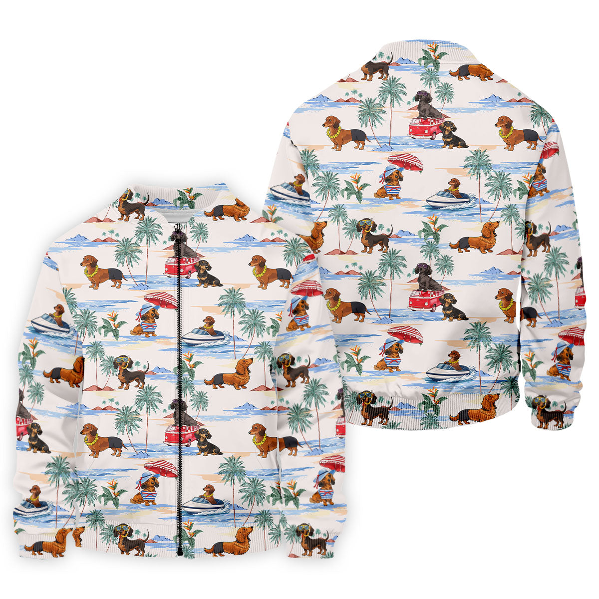Tropical Dachshund Beach Pattern Hawaiian Golf Polo, Golf Tops For Men, Golfing Apparel