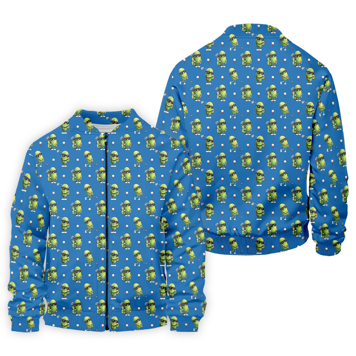 Cartoon Cactus Golfer Blue Golf Shirt, Mens Golf Polo, Golf Apparel For Men, Printed Golf Shirts