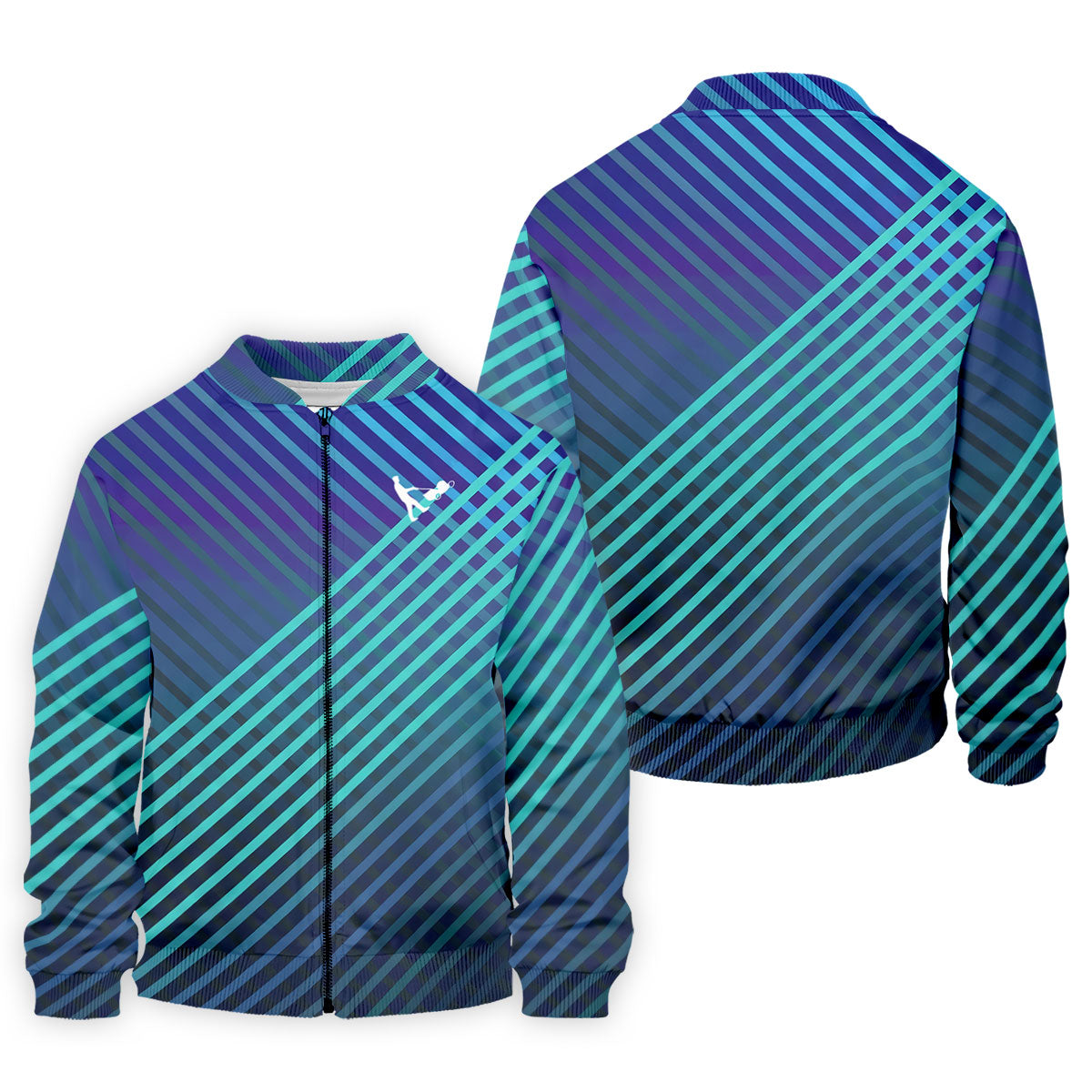 Teal And Purple Striped Pattern Golf Tops For Men, Performance Golf Shirt, Polo Shirts For Men