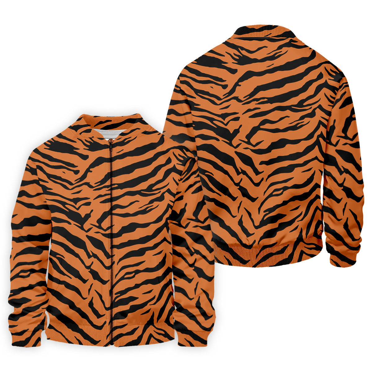 Bold Orange Black Tiger Stripe Animal Print Golf Shirt, Mens Golf Shirts, Golf Apparel For Men