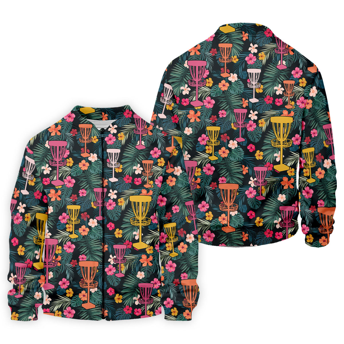 Dark Tropical Disc Golf Basket Polo Shirt, Printed Golf Shirts, Golf Apparel For Men