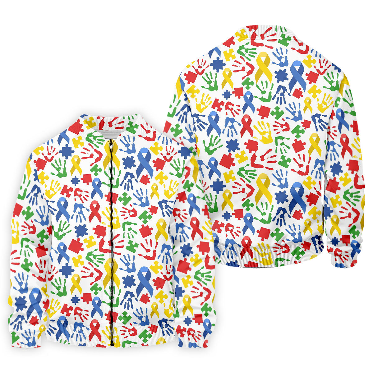 Autism Ribbon Colorful Puzzle Pieces Handprints Golf Tops For Men, Polo Shirts For Men, Golf Shirts For Men