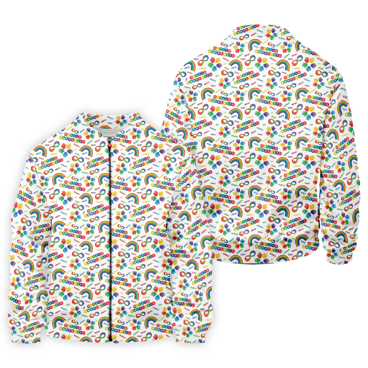 Autism Awareness Rainbow Pattern Colorful Handprints White Golf Shirt, Polo Shirts For Men