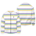 Mardi Gras Purple Green Gold Stripe Pattern Golf Tops For Men, Men's White Polo, Golf Shirts For Men