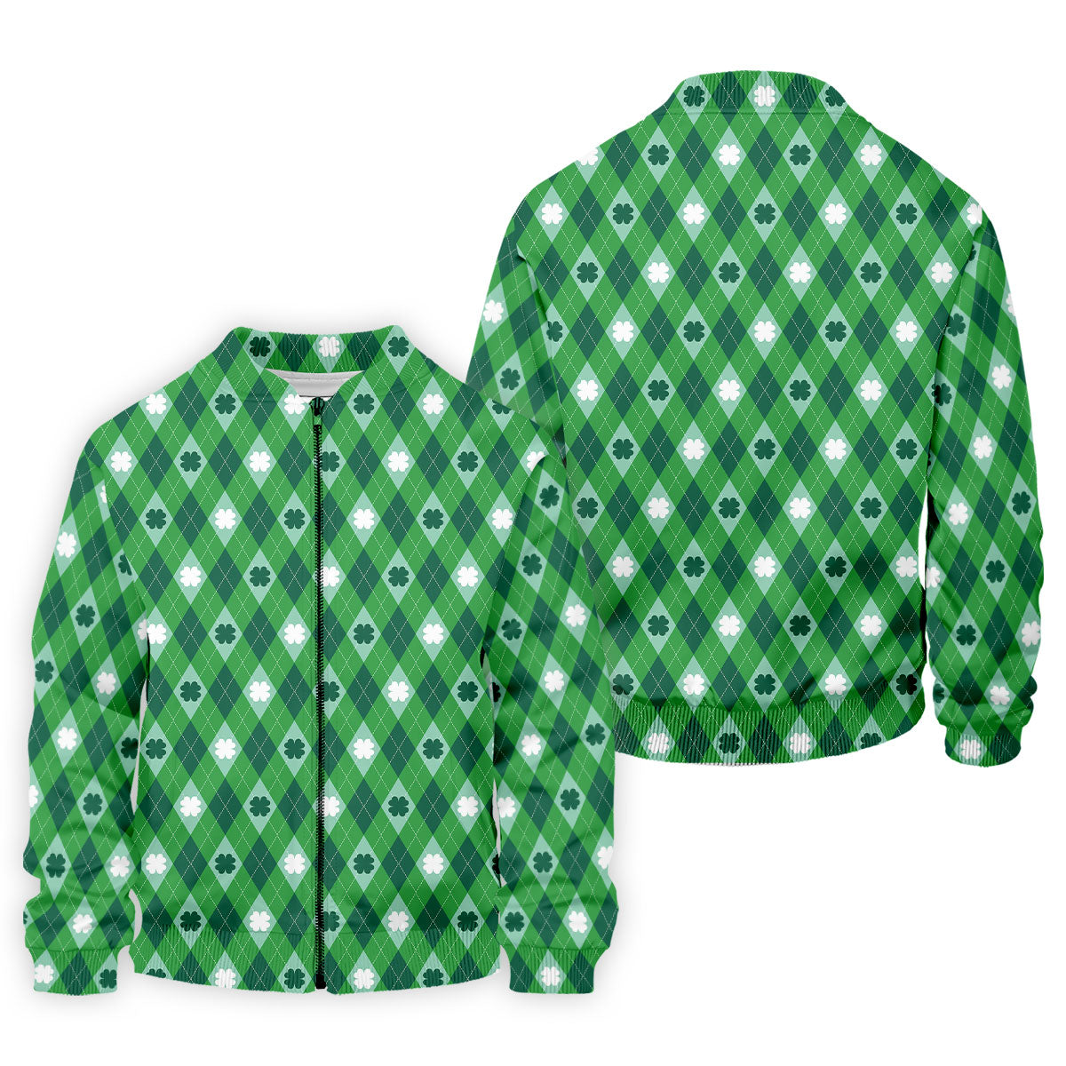 Green And White Lucky Four Leaf Clover Argyle Pattern St Patrick's Day Golf Shirt, Polo Shirts For Men