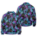 Funny Black Cat Purple Blue Gradient Hawaiian Golf Shirt, Golf Shirts For Men