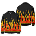 Black Orange Yellow Flame Sleeve Golf Shirt, Mens Golf Polo, Printed Golf Shirts