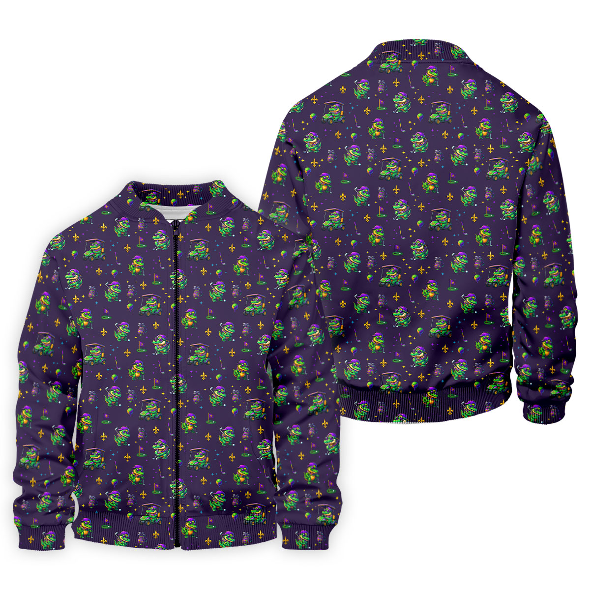 Funny Crocodile Mardi Gras Golf Shirts, Purple Golf Shirt, Golf Gift For Men, Golf Shirts For Men
