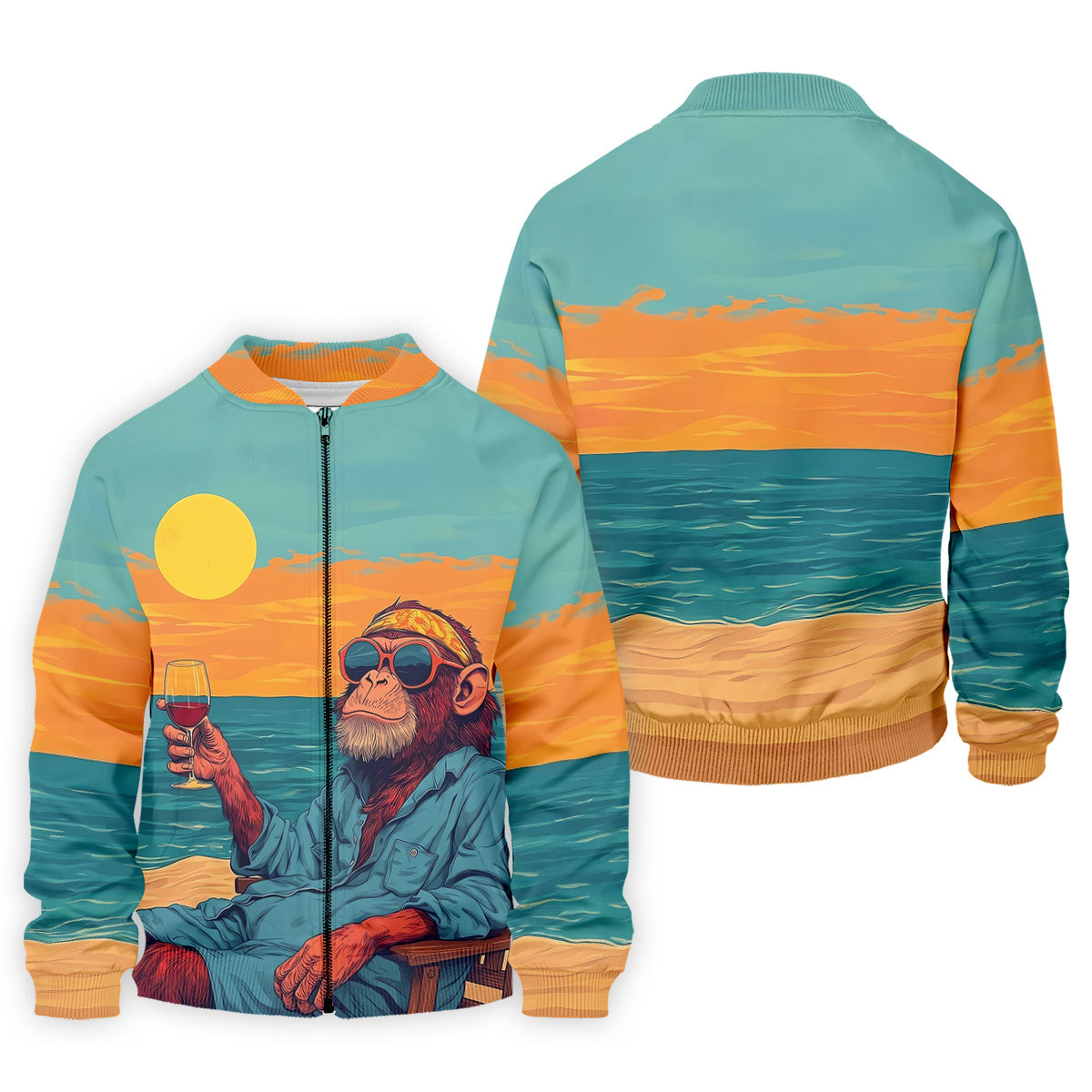 Monkey Gentleman Sunset Coast Hawaiian Golf Shirt, Men's Golf Shirt, Polo Shirts For Men
