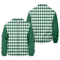 Green And White Argyle Pattern Retro Golf Shirt, Golf Tops For Men, Golf Shirts For Men, Polo For Men