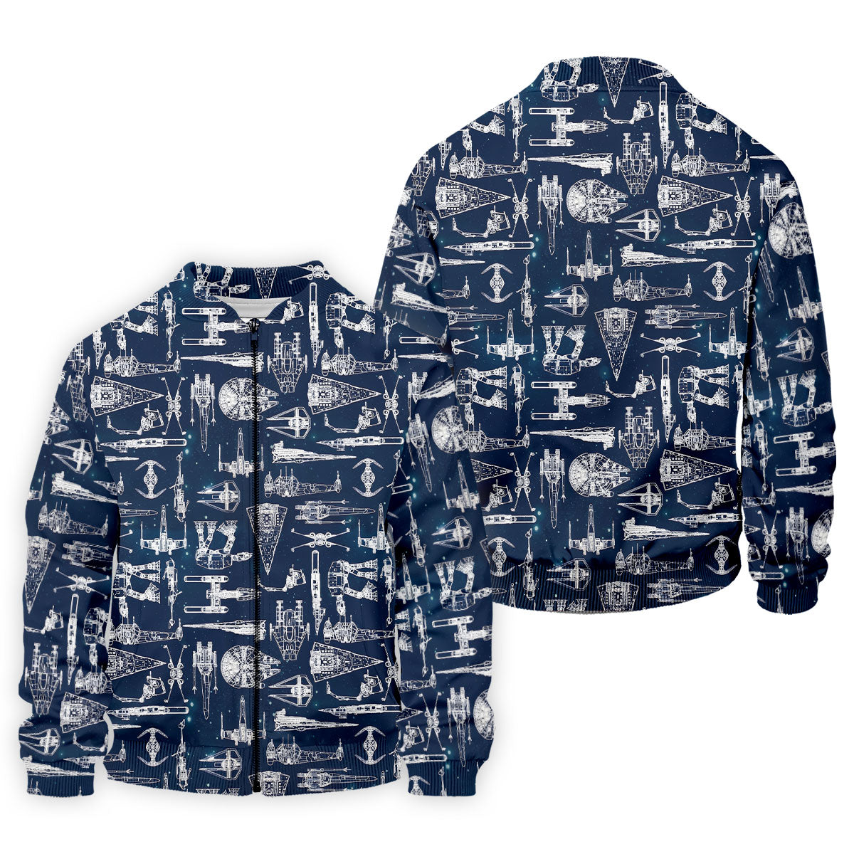 Line-art Sketches Sci-Fi Spacecraft Dark Navy Golf Shirts For Men, Polo Shirts For Men, Golfing Apparel