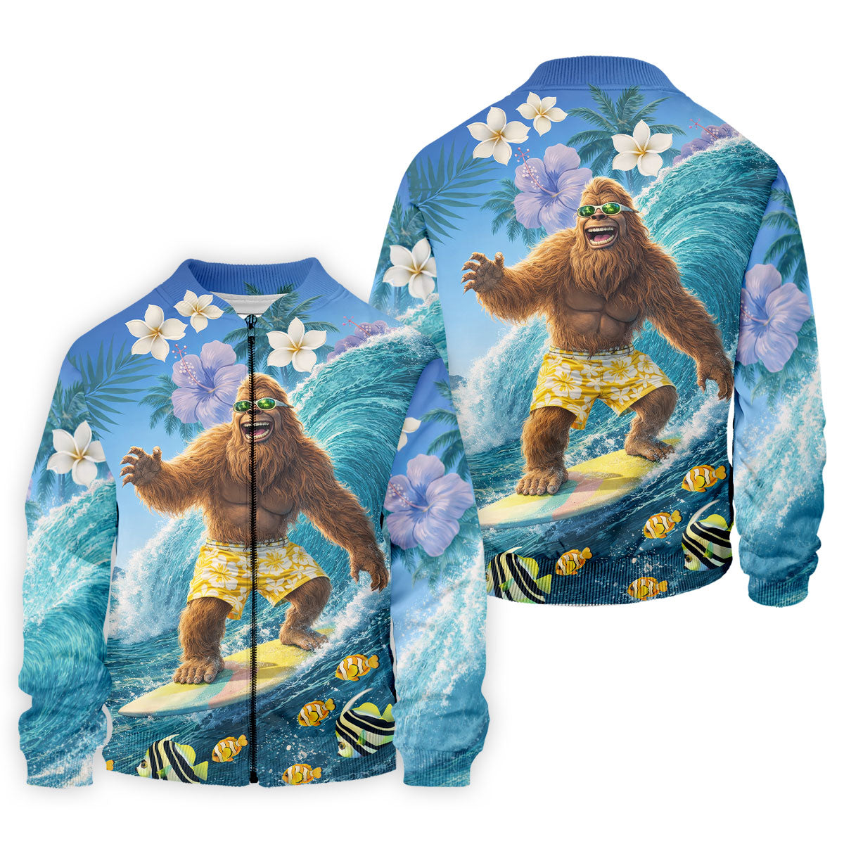 Surfing Bigfoot Riding Ocean Waves Design Hawaiian Golf Polo, Golf Tops For Men, Golfing Apparel