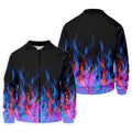 Black Blue Flame Fire Pattern Golf Shirt, Men's Golf Shirt, Mens Polo Shirts, Printed Golf Shirts