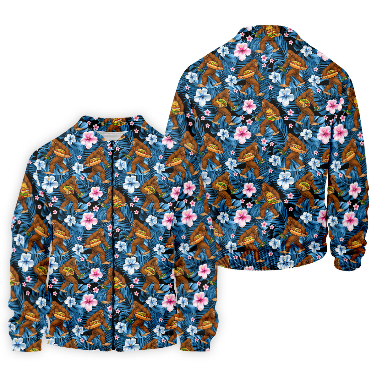Tropical Bigfoot Burger Party Pattern Hawaiian Golf Polo, Golf Tops For Men, Golfing Apparel