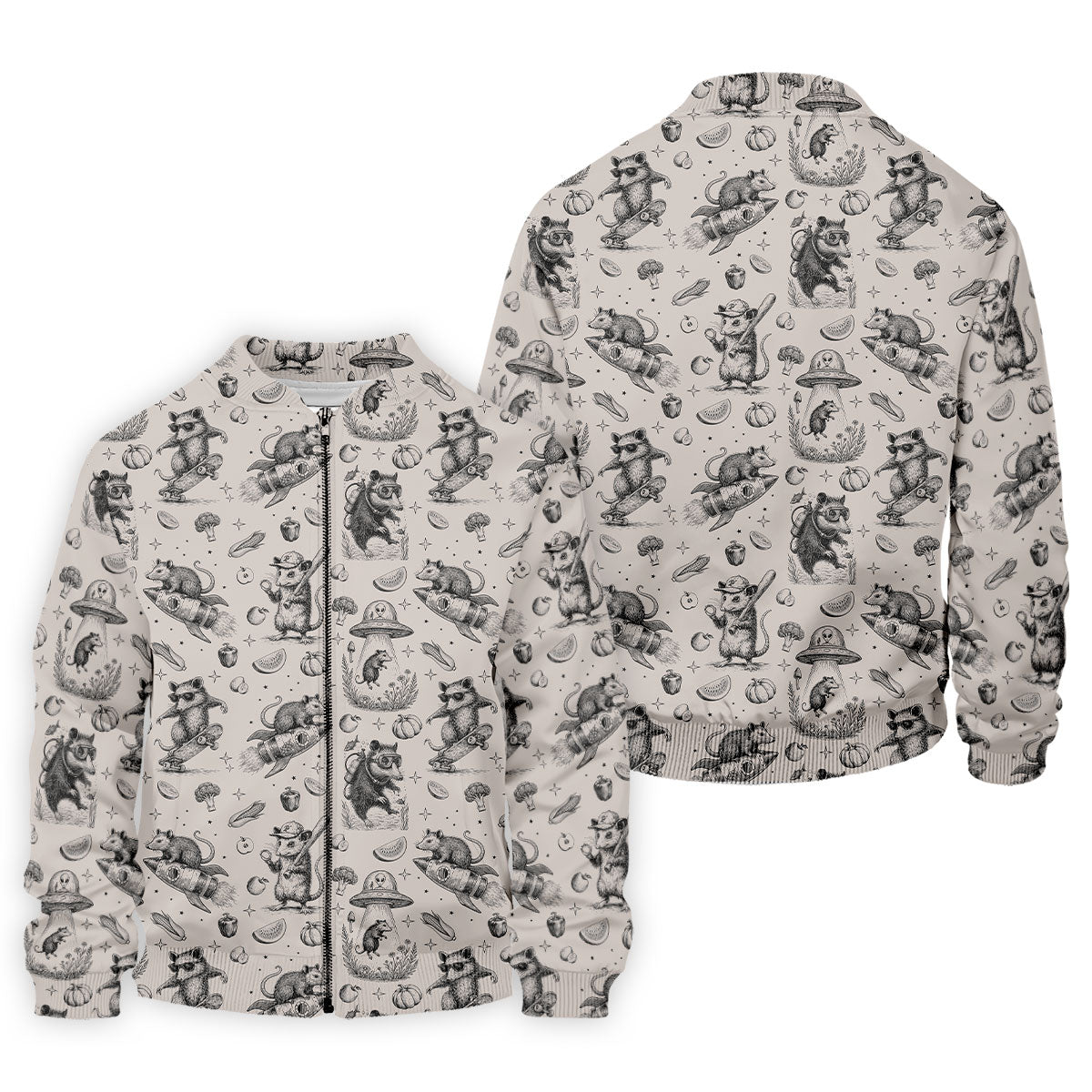 Mice and UFOs in a Fantasy Woodland Pattern Hawaiian Golf Polo, Golf Tops For Men, Golfing Apparel