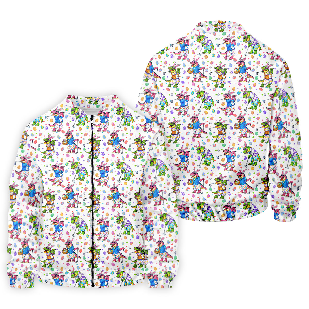 Easter Dinosaur Gradient Pattern Men's Funny Golf Shirts, Golf Shirts For Men, Polo Shirts For Men