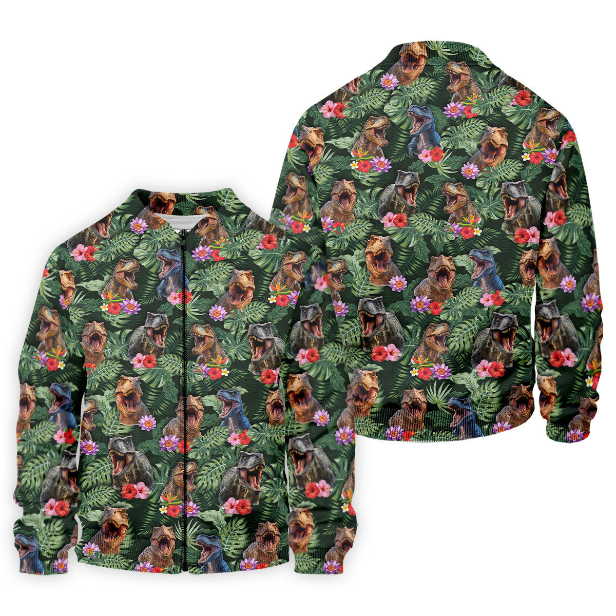 Tropical T Rex Floral Pattern Hawaiian Golf Polo, Golf Tops For Men, Golfing Apparel