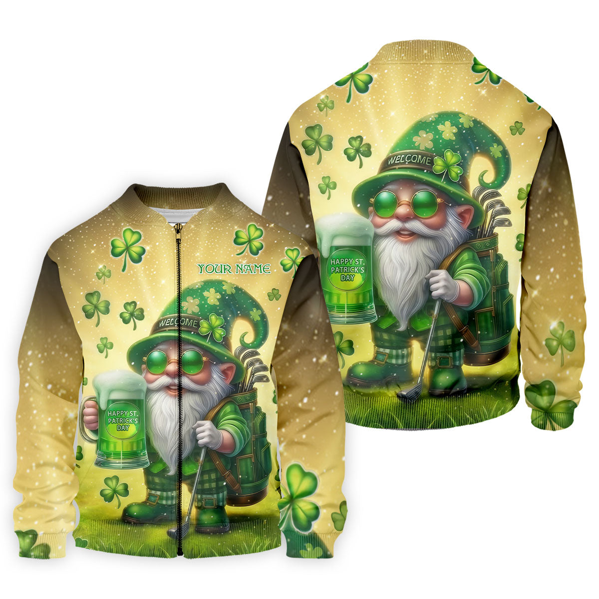 Happy St Patrick's Day Shamrock Gnome Golf And Beer Polo Shirts For Men, Golf Shirts For Men