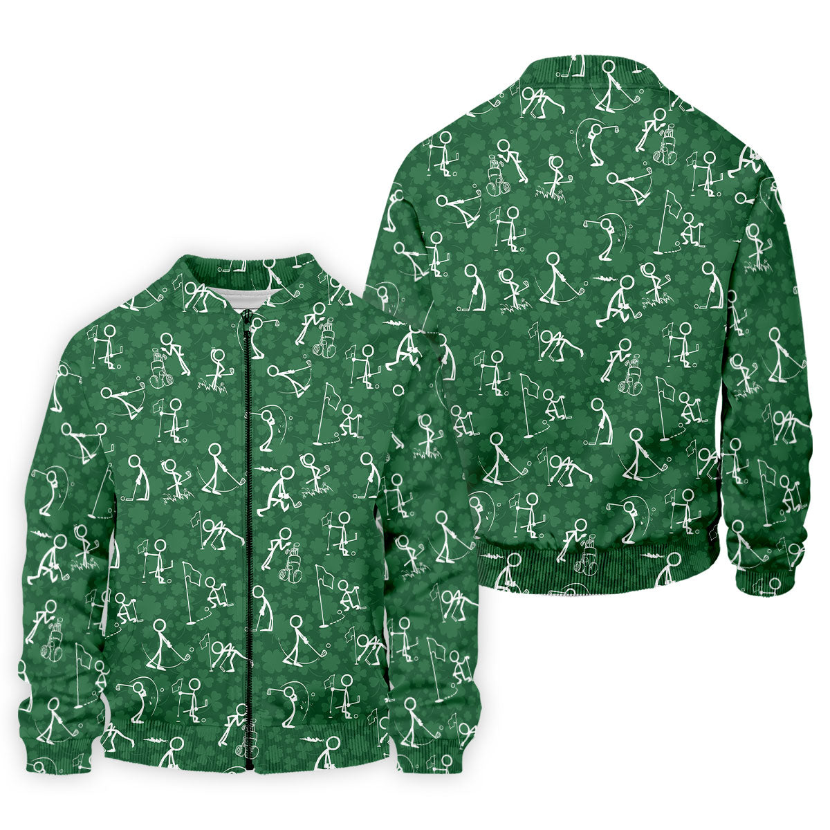 Stick Figure Golf Pose Shamrock Golf Shirt, St Patrick's Day Golf Tops For Men, Polo Shirts For Men