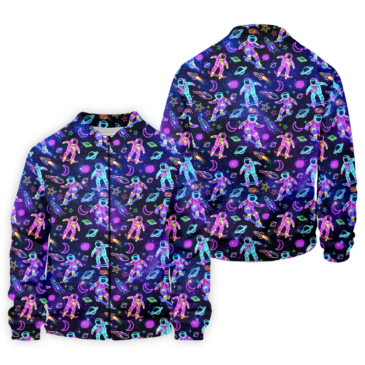 Neon Astronaut Skateboarding Galaxy Polo Shirt, Mens Golf Shirts, Golf Polo Shirts For Men, Printed Golf Shirts
