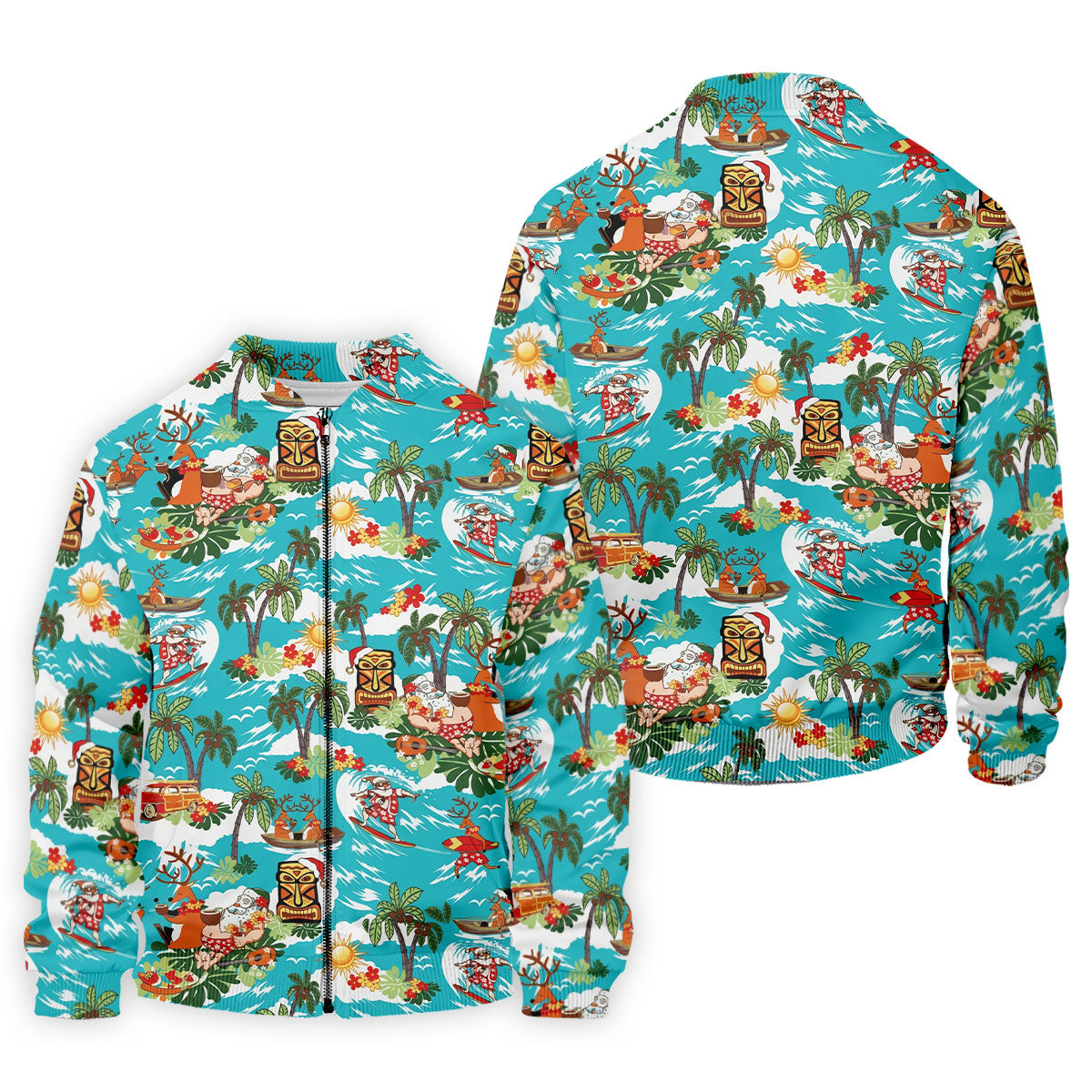 Men's Funny Surfing Santa Hawaiian Golf Shirt, Christmas Golf Shirt, Fun Golf Polo For Men