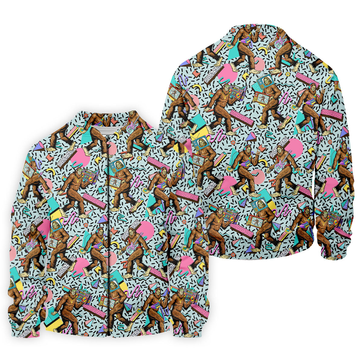 Bigfoot Pop Culture Pattern with Retro TV Sets Design Design Hawaiian Golf Polo, Golf Tops For Men, Golfing Apparel
