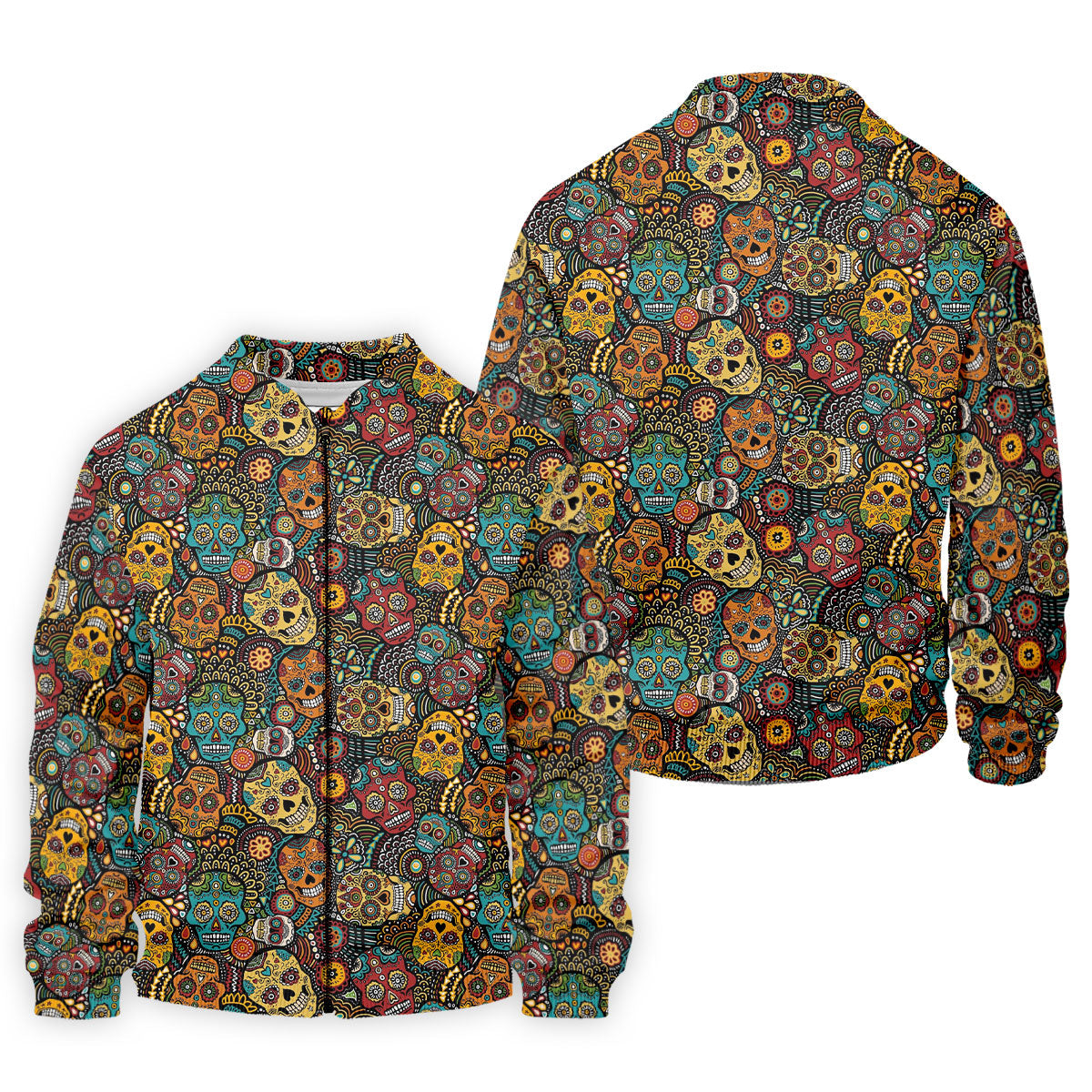 Colorful Sugar Skull Halloween Polo Shirt, Golf Shirts For Men, Golf Apparel For Men