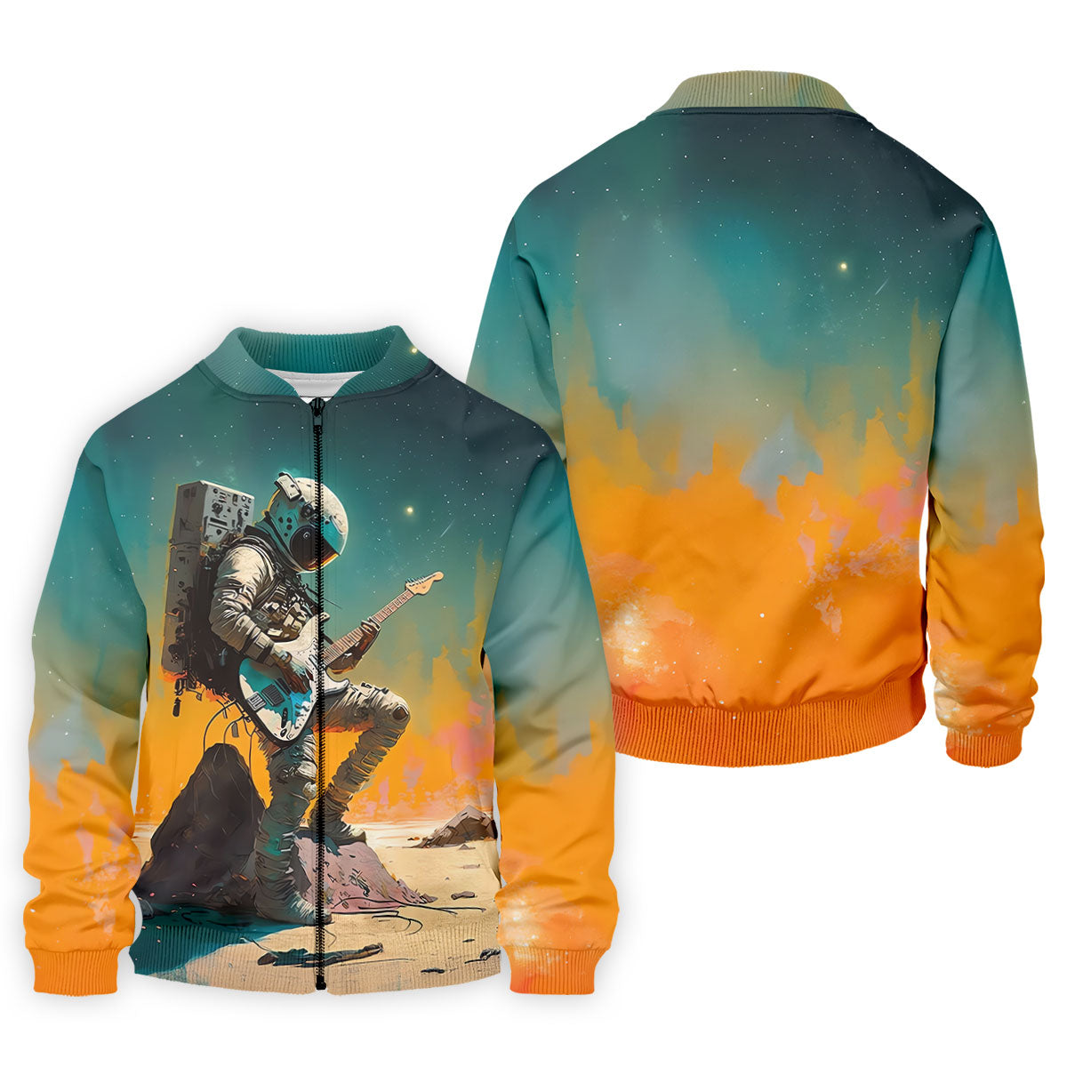 Astronaut Rock Guitar Teal Sunset Hawaiian Golf Polo, Golf Tops For Men, Golfing Apparel
