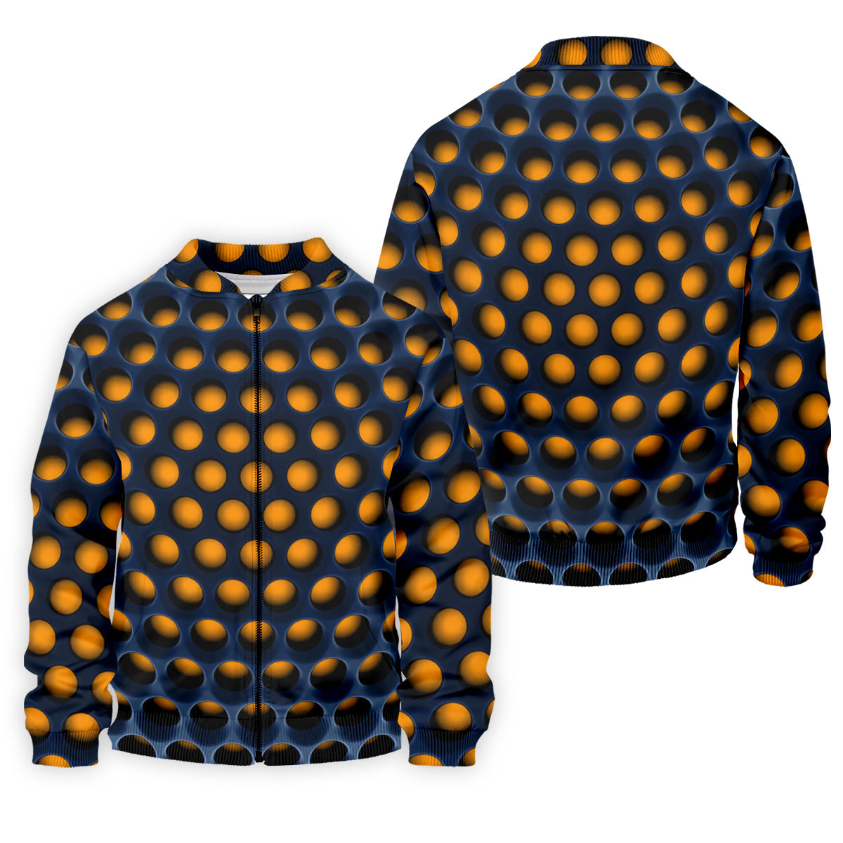 3D Effect Circular Pattern Orange Golf Shirt, Cool Golf Outfit, Men's Funny Golf Shirts, Polo Shirts For Men