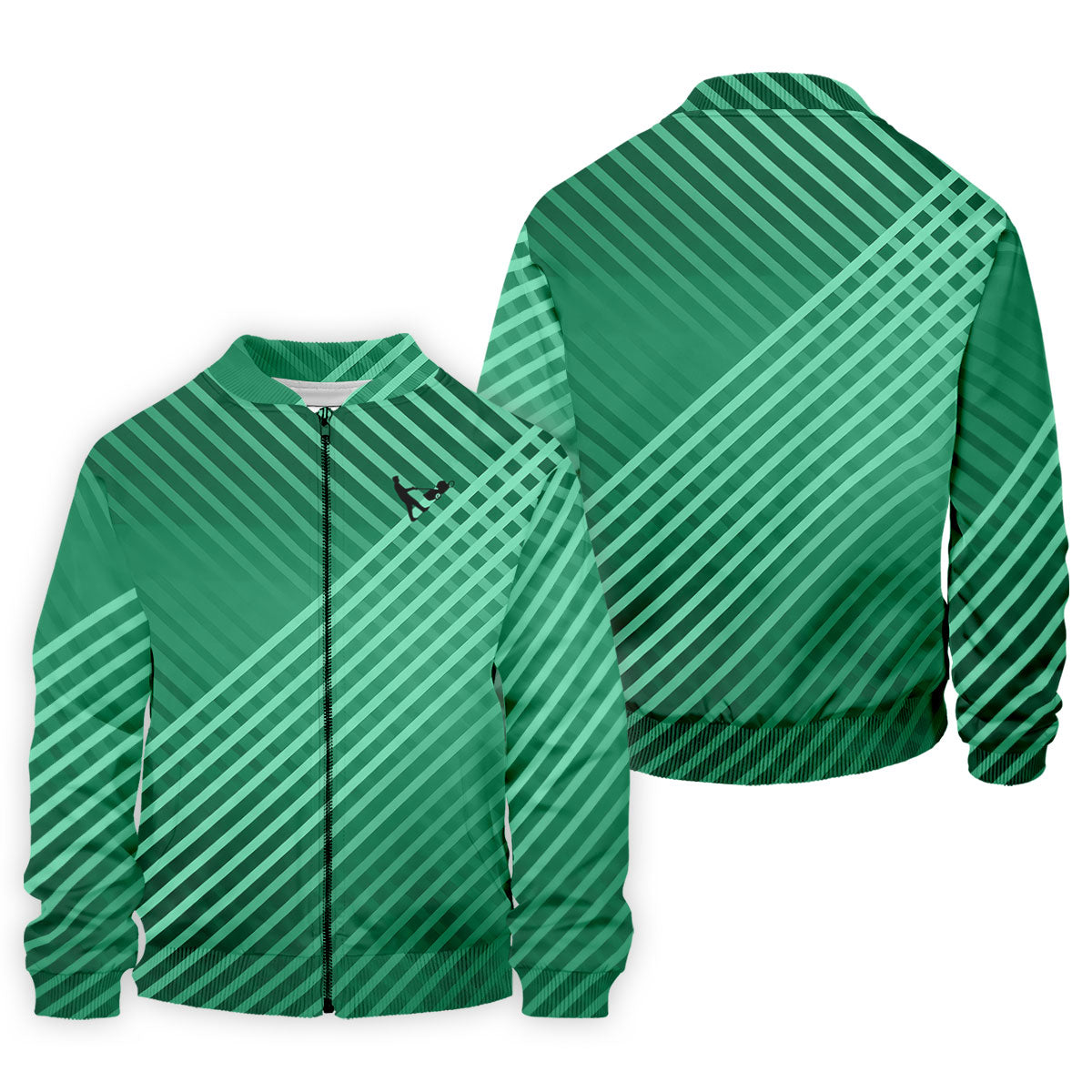 Green And White Striped Pattern Golf Tops For Men, Performance Golf Shirt, Polo Shirts For Men