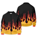 Black Red Yellow Flame Sleeve Golf Shirt, Hawaiian Golf Shirt, Mens Golf Shirts