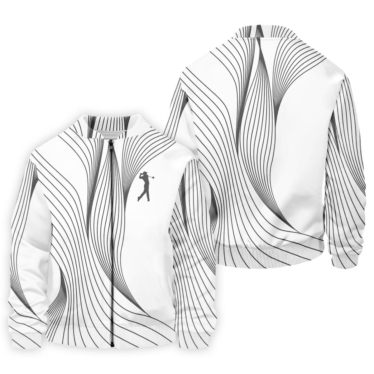 Geometric Line Wavy Line Black And White Golf Shirts For Men, Men's Golf Shirt, Polo Shirts For Men