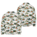 Tropical Coastal Alligator and Hibiscus Pattern Hawaiian Golf Polo, Golf Tops For Men, Golfing Apparel
