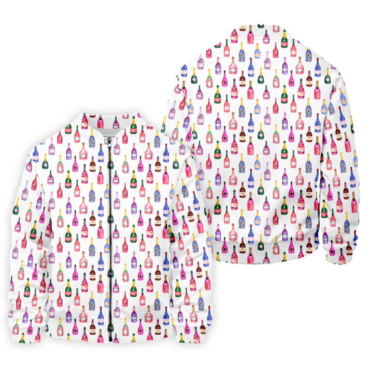 Champagne Bottles Seamless Pattern Watercolor Style Retro Golf Shirt, Polo Shirts For Men, Golf Shirts For Men