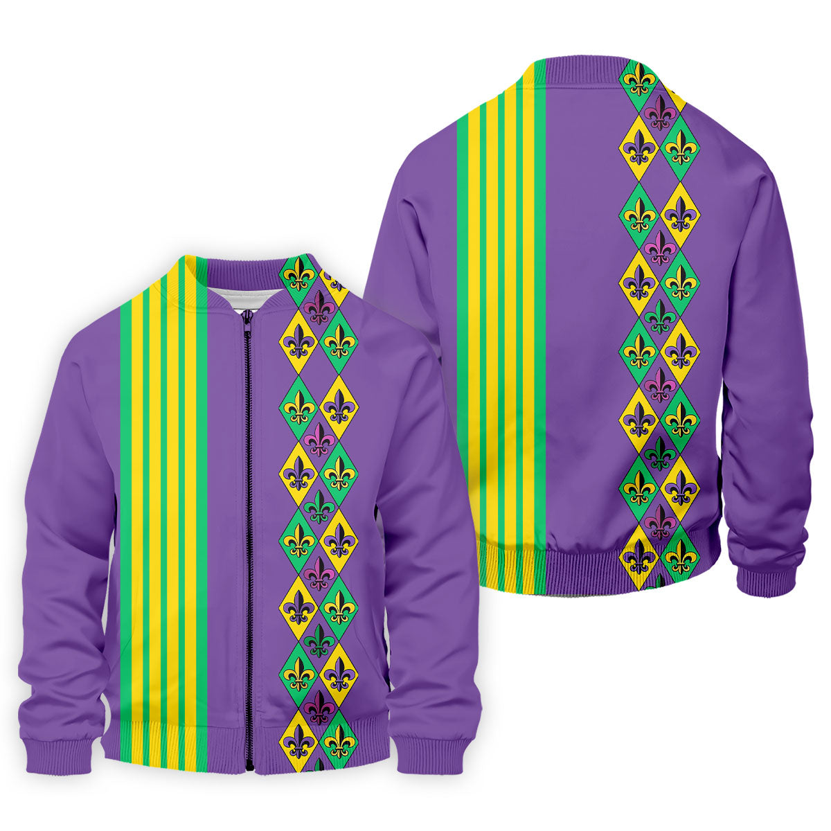Fleur De Lis Argyle Pattern Purple Green Gold Stripes Golf Tops For Men, Polo Shirts For Men, Golf Shirts For Men