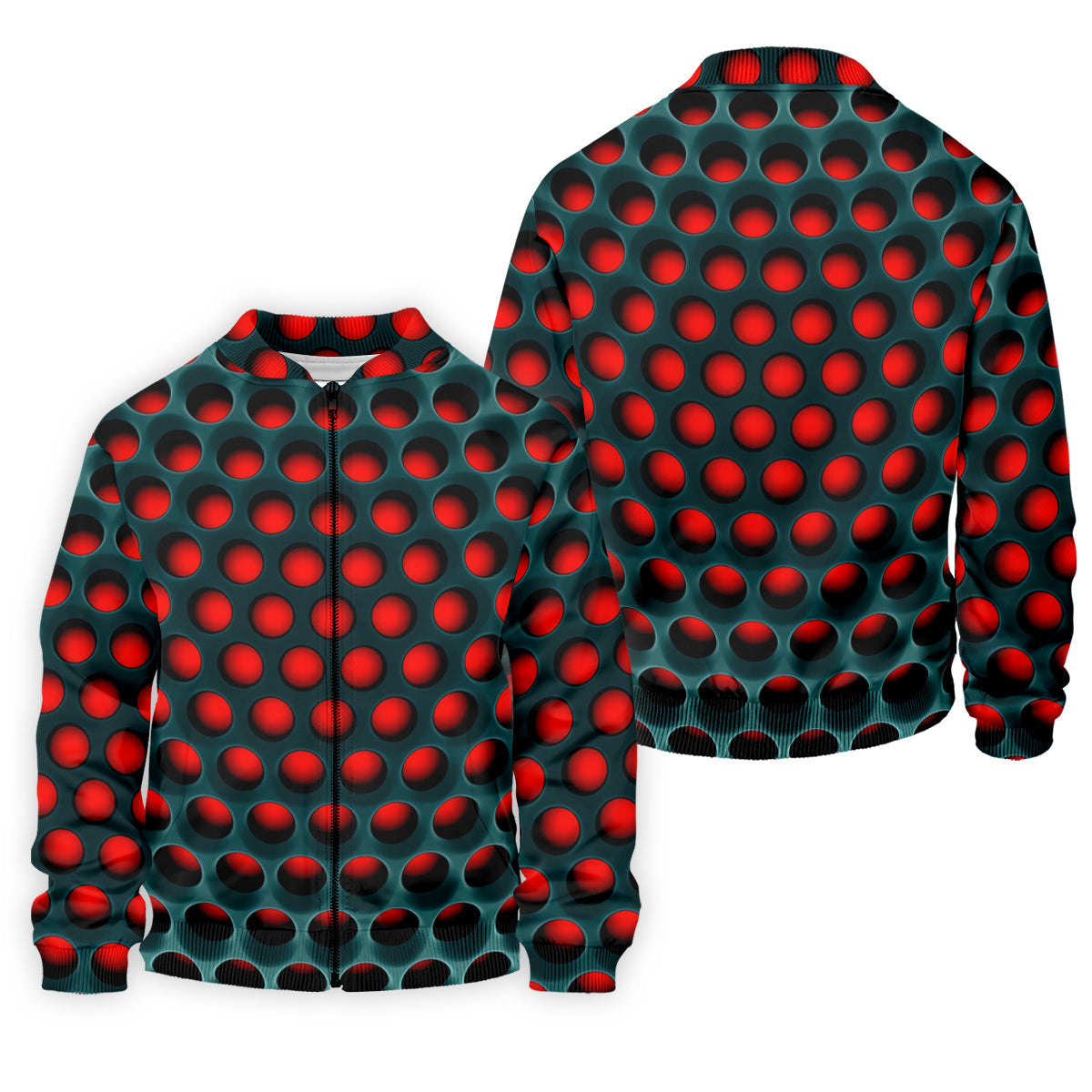 3D Effect Circular Pattern Red Golf Shirt, Cool Golf Outfit, Men's Funny Golf Shirts, Polo Shirts For Men