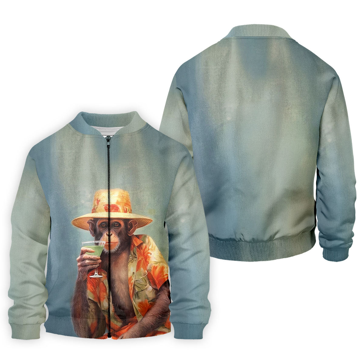 Tropical Monkey Mist Blue Hawaiian Golf Shirt, Men's Golf Shirt, Polo Shirts For Men