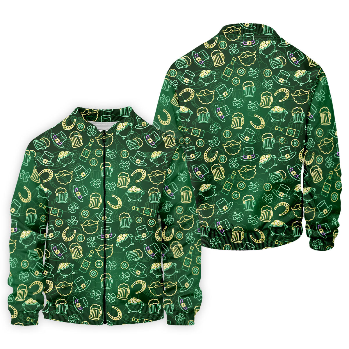 Beer Shamrock Neon Pattern St Patrick's Day Golf Shirt, Golf Tops For Men, Golf Shirts For Men