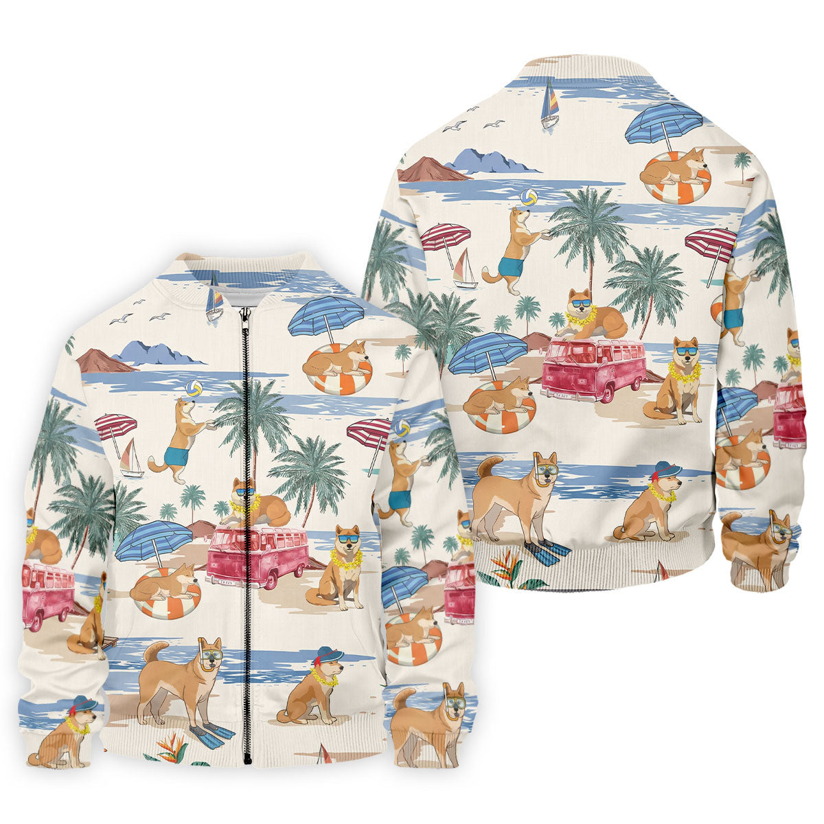 Tropical Shiba Inu Beach Pattern Hawaiian Golf Polo, Golf Tops For Men, Golfing Apparel