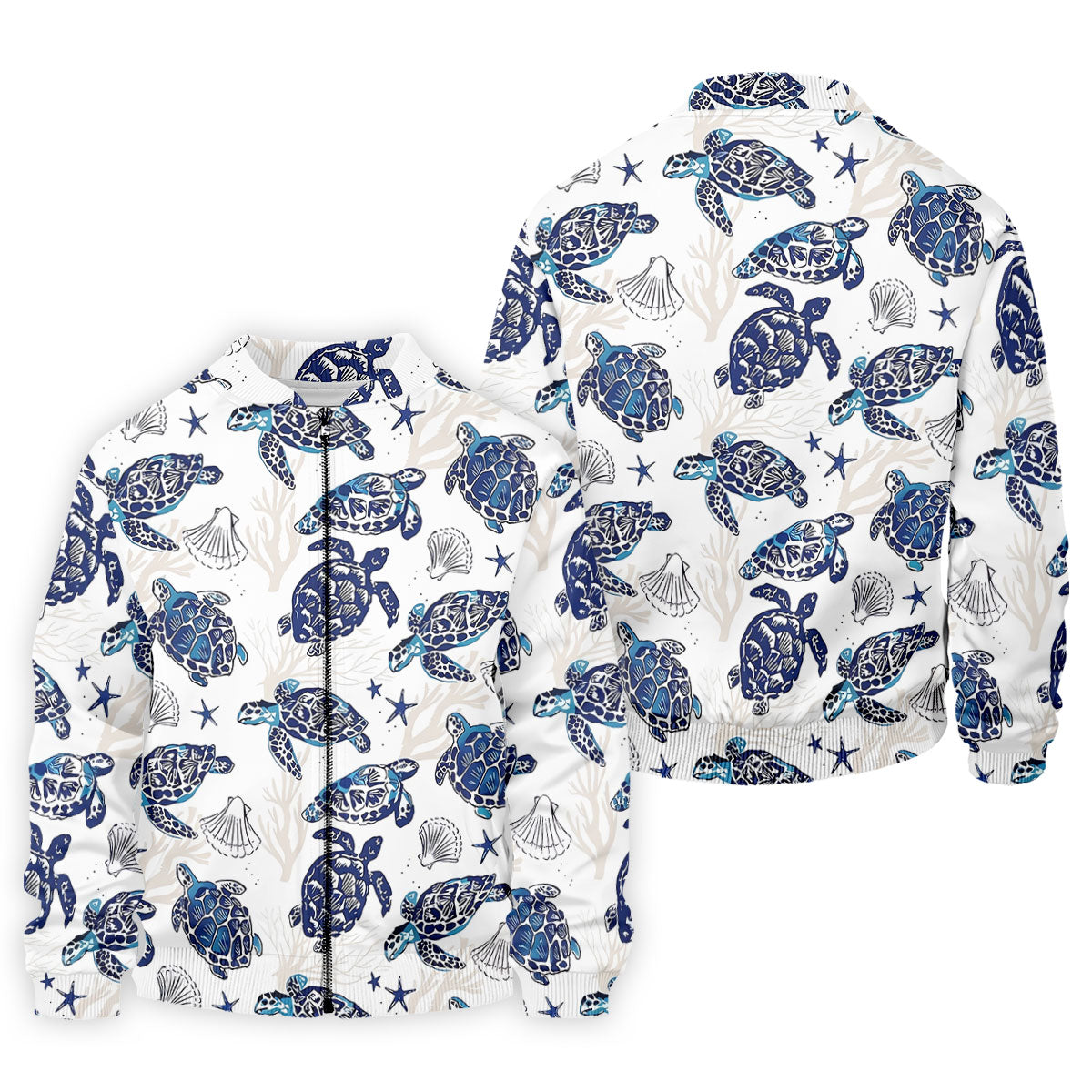Sea Turtle, Starfish, Seashells and Coral Reef Art Hawaiian Golf Polo, Golf Tops For Men, Golfing Apparel