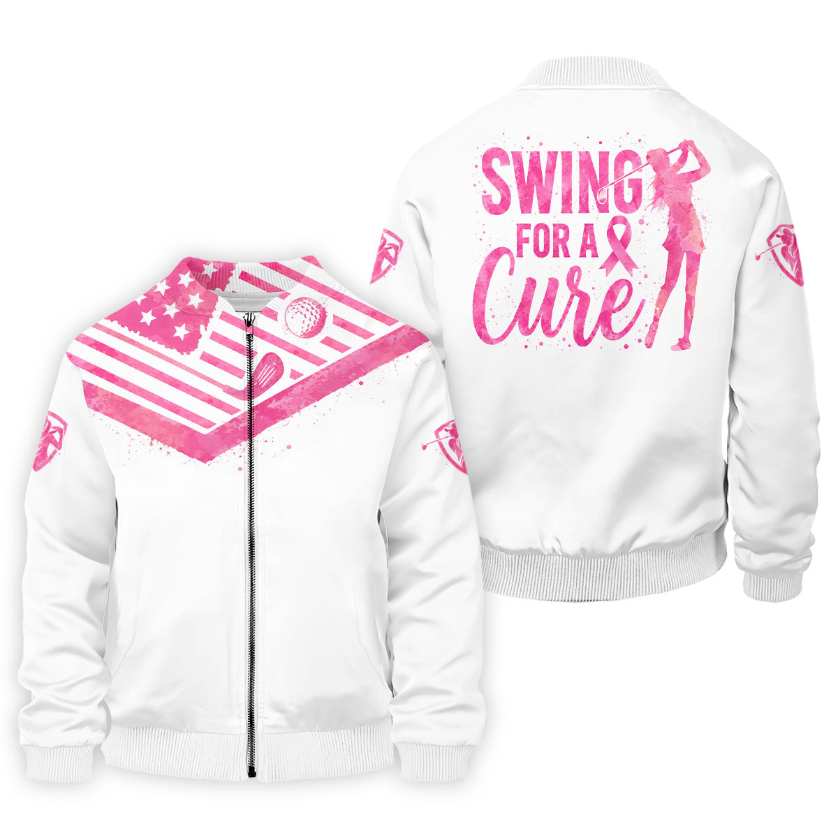 Swing For A Cure Pink Flag Breast Cancer Polo Shirt, Men's Golf Shirt, Printed Golf Shirts